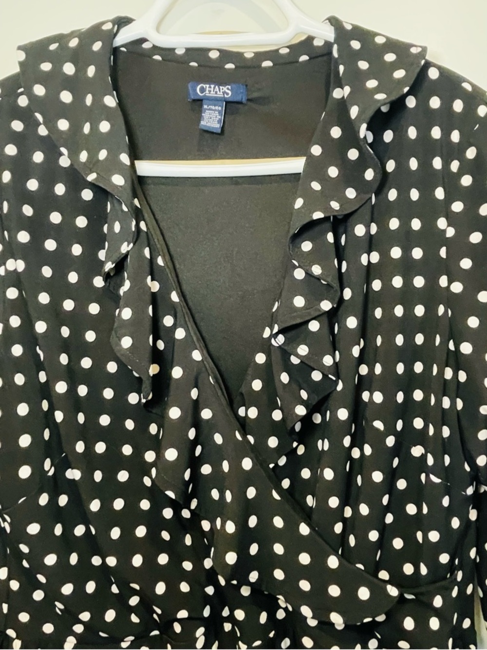 Chaps Black and White Polka Dot Ruffle Wrap-Style Dress - Picture 3 of 6